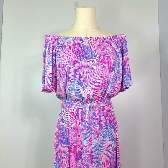 Lilly Pulitzer Moriah Off Shoulder Midi Dress S Preppy Coastal Resort Boho - Picture 14 of 16